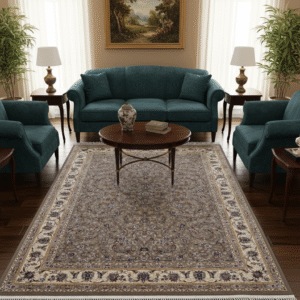 Elegant Traditional Persian-Style Carpet – Taupe & Ivory Floral Medallion Design