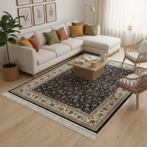 Luxury Persian-Inspired Floral Area Rug with Dark Elegance