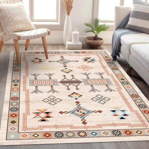 Earth-Tone Rug with Symmetrical Geometric and Stylized Floral Patterns