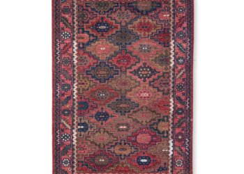 Hand Knotted Traditional Wool Carpet – Vintage Persian Style Oriental Area Rug in Red & Navy