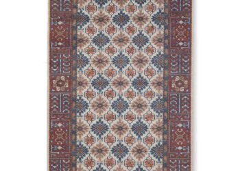 Hand Knotted Wool Carpet – Traditional Oriental Floral Area Rug in Ivory, Red & Blue