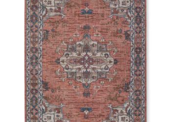 Hand Knotted Wool Carpet – Vintage Distressed Persian Style Area Rug in Terracotta & Ivory