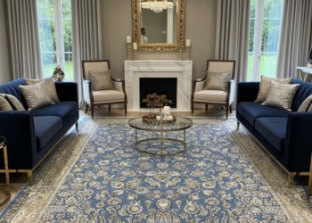 Blue Persian Style Area Rug – Traditional Irani Floral Oriental Carpet for Living Room & Bedroom