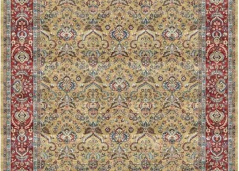 Royal Mugal Design Carpet with Red Border – Traditional Floral Pattern Living Room Area Rug | Classic Heritage Style Carpet