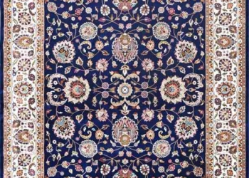 Luxury Mughal Design Carpet – Blue Floral Area Rug with Turquoise Border | Premium Traditional Living Room Carpet