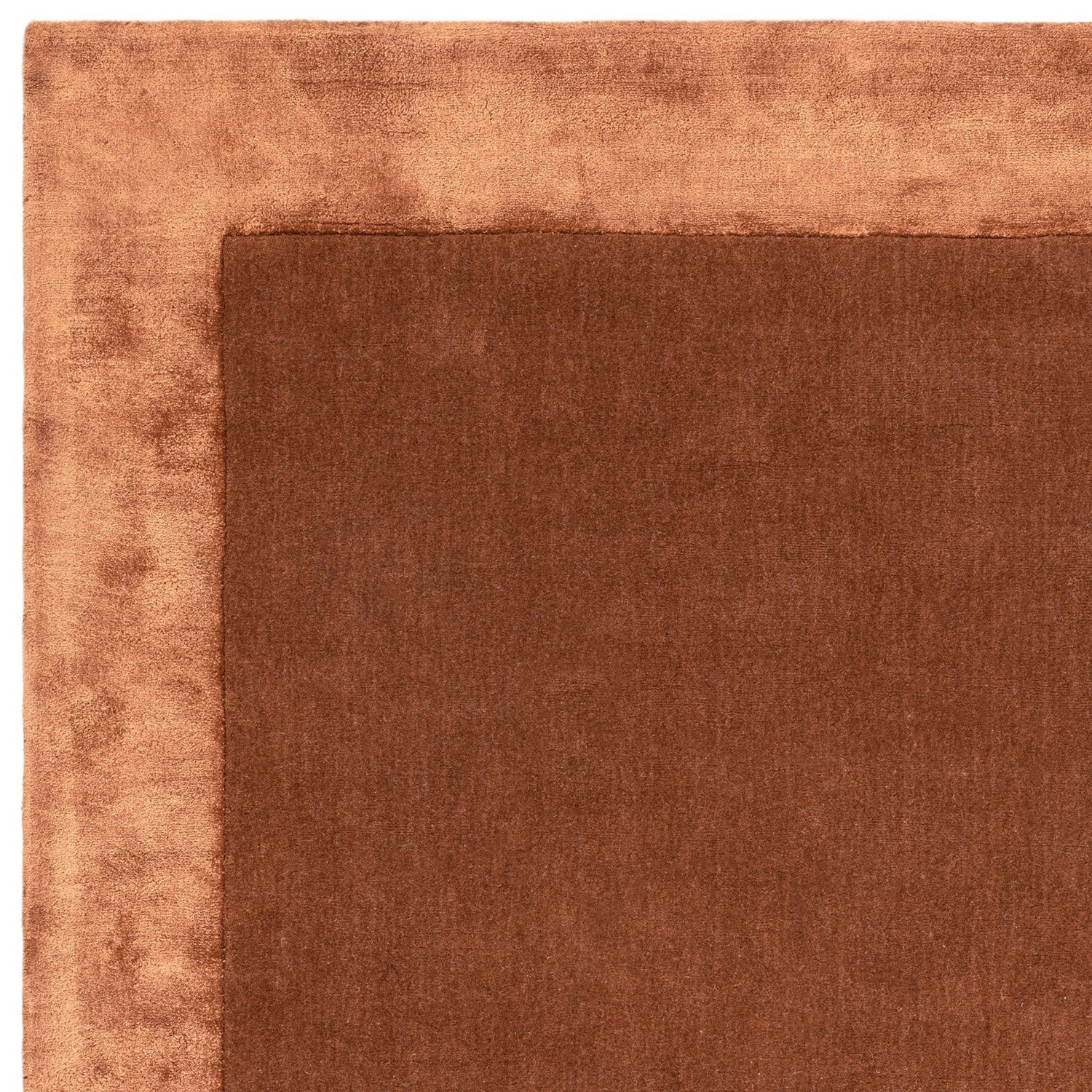 "Beige hand tufted carpet with elegant border design and soft plush texture."