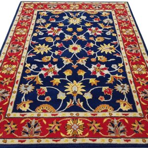 hand tufted carpet with elegant border design and soft plush texture