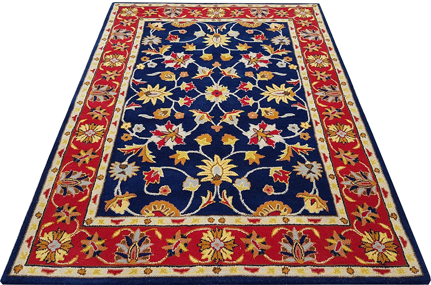 hand tufted carpet with elegant border design and soft plush texture