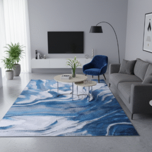 Luxury Blue Marble Rabbit Fur Texture Carpet | Ultra Soft Modern Area Rug for Living Room & Bedroom