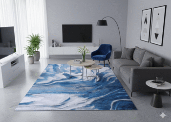 Luxury Blue Marble Rabbit Fur Texture Carpet | Ultra Soft Modern Area Rug for Living Room & Bedroom