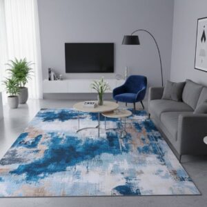 Modern Abstract Blue Rabbit Fur Texture Carpet | Ultra Soft Luxury Area Rug for Living Room & Bedroom