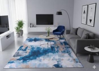 Modern Abstract Blue Rabbit Fur Texture Carpet | Ultra Soft Luxury Area Rug for Living Room & Bedroom