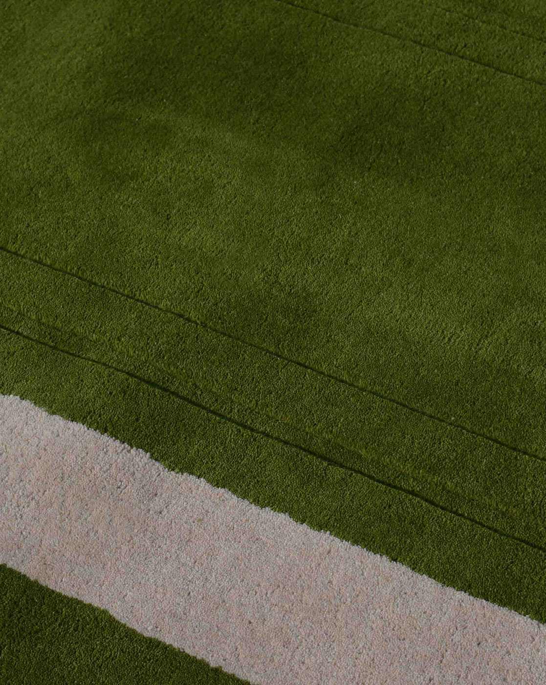 Tufted 37.5 hand tufted carpet with elegant border design and soft plush texture."