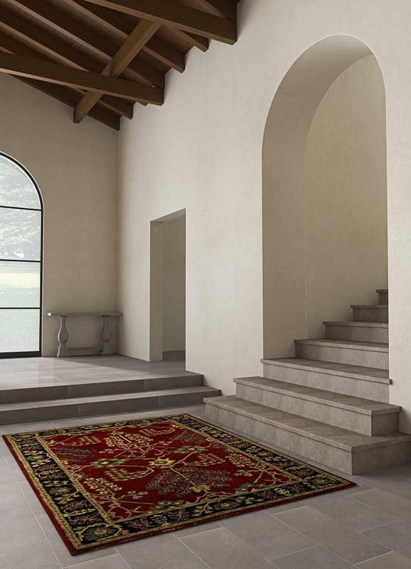 Tufted 42.5 hand tufted carpet with elegant border design and soft plush texture."