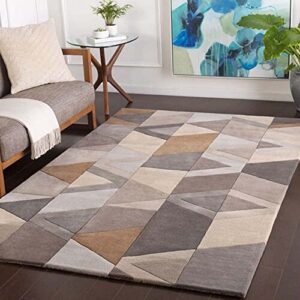 hand tufted carpet with elegant border design and soft plush texture."