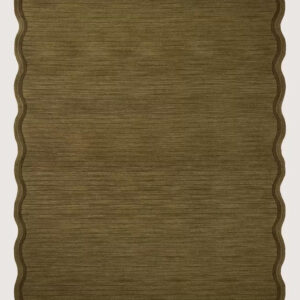 Olive Scalloped Border Area Rug – Modern Minimalist Textured Carpet for Contemporary Living Spaces