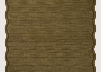 Olive Scalloped Border Area Rug – Modern Minimalist Textured Carpet for Contemporary Living Spaces
