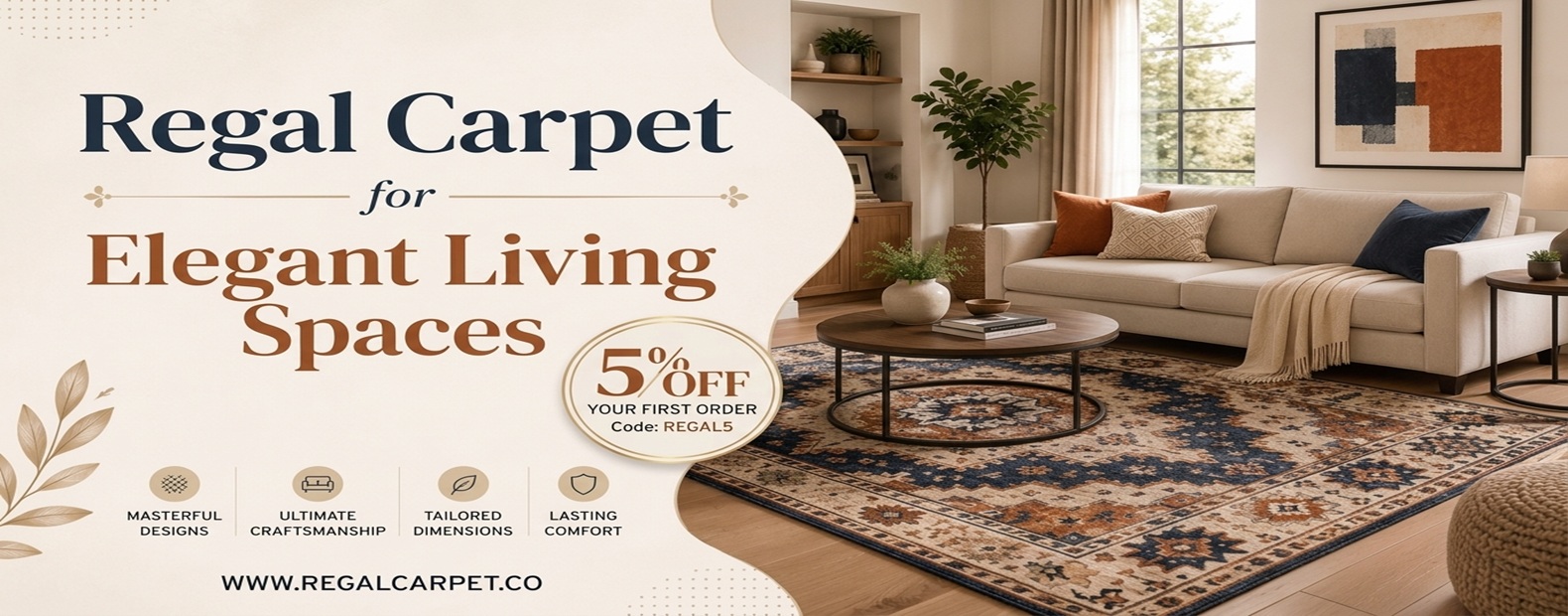 Luxury living room with crystal chandelier and handmade Regal Carpet