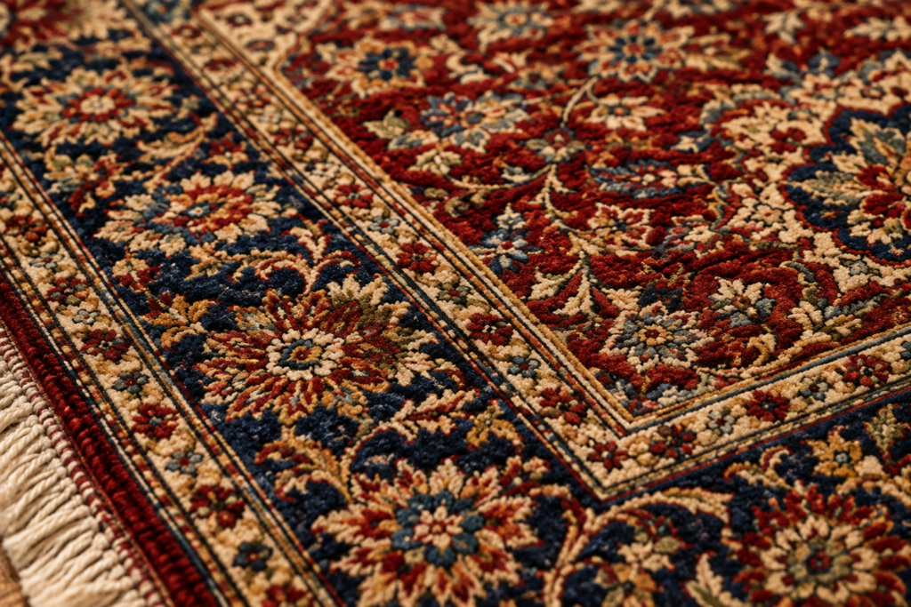classical Persian medallion handmade carpet from Bhadohi India