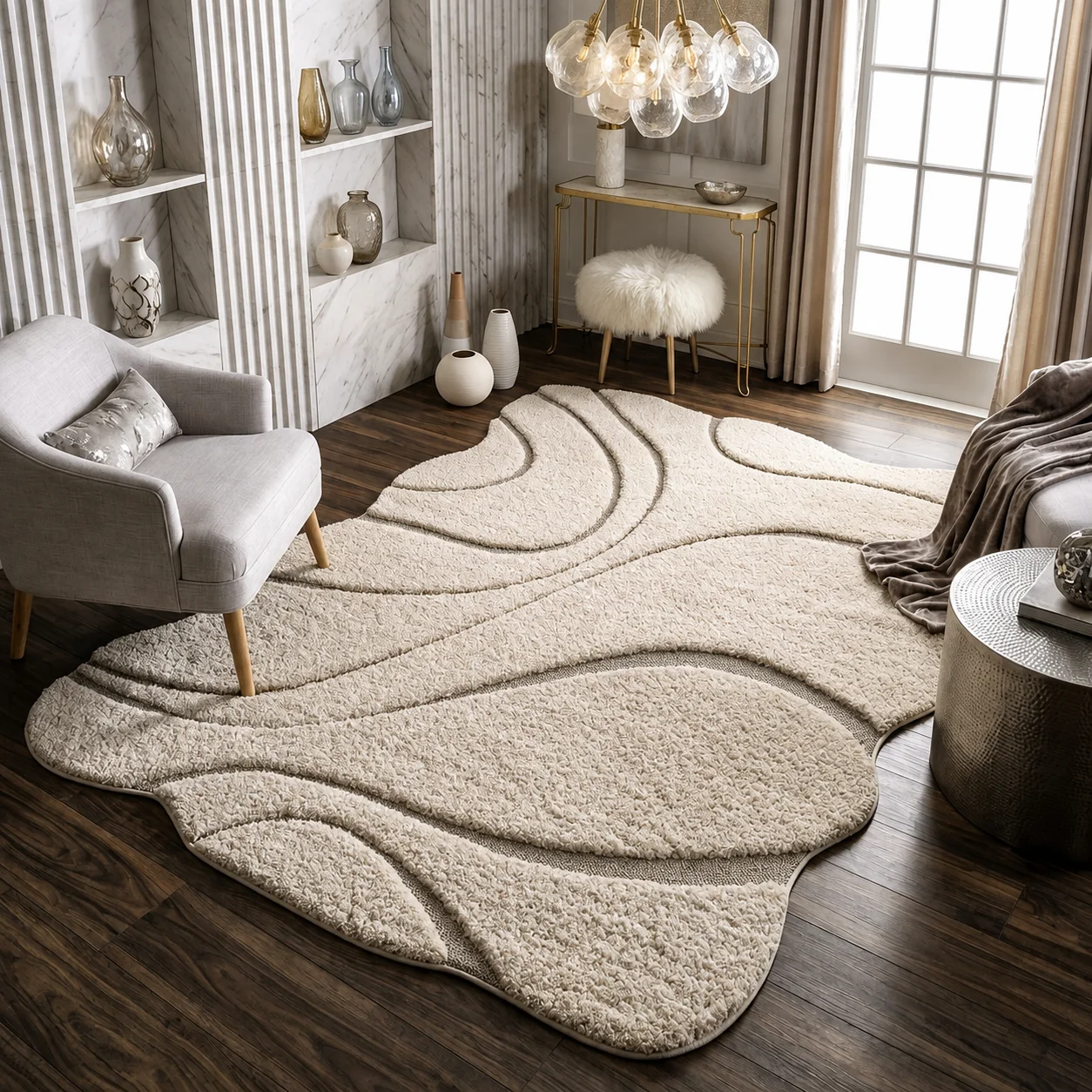 Shaggy Carpet Modern Living Room Bedroom Abstract Shaggy Carpet Irregular Shaggy